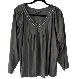 Earth Angels Women's Plus Size XXL Grey Babydoll‎ Long Sleeve Pajama Top